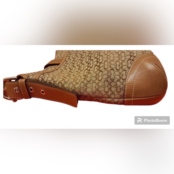 Authentic Coach Signature Jacquard Classic Two-Tone Tan Duffle Crossbody Bag - Picture 5 of 9